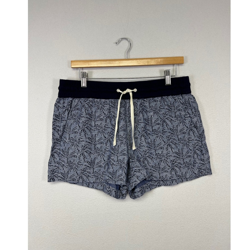 Tropical Coastal J.Crew Womens 6 Blue Palm Print Cotton Linen Pull On‎ Shorts